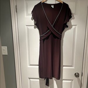 Elegant Brown Midi Dress with Ruffle Sleeves